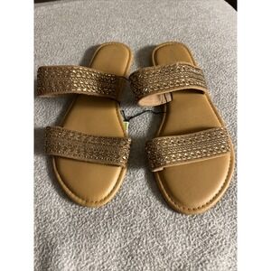 West Loop Womens M (7/8) Cushion Insole Rhinestone Double Strap Slide Sandals